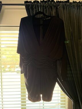 Elegant Black Draped V-Neck Dress